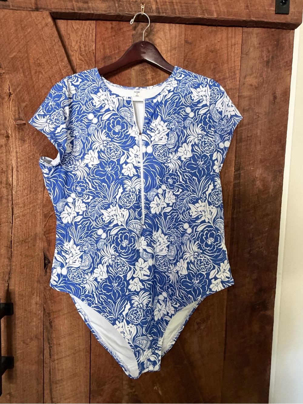 Old Navy Blue and White Floral Swim Bodysuit